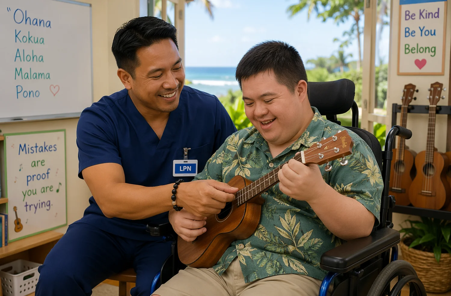 Caregiver assisting a participant with daily living skills at home